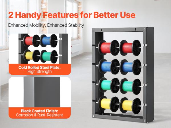 VEVOR Wire Spool Rack, 4 Adjustable Rods, Cold-Rolled Steel Wire Spool Holder Wall Mounted for Multi-Spools, Wiring Storage, 150 lbs Capacity Cable Dispenser, for Electrical Industrial Retail Use