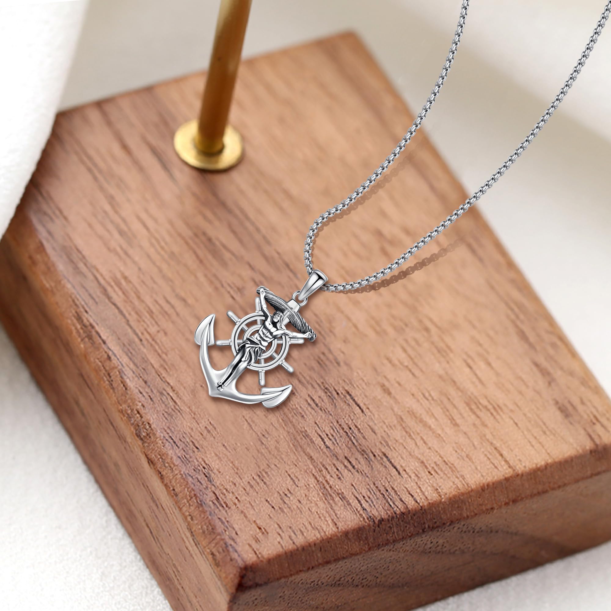 DRINSPER S925 Jesus Christ Crucifix Necklace 925 Sterling Silver Pendant Anchor Design Religious Jewelry Daily Wear Accessory Unisex