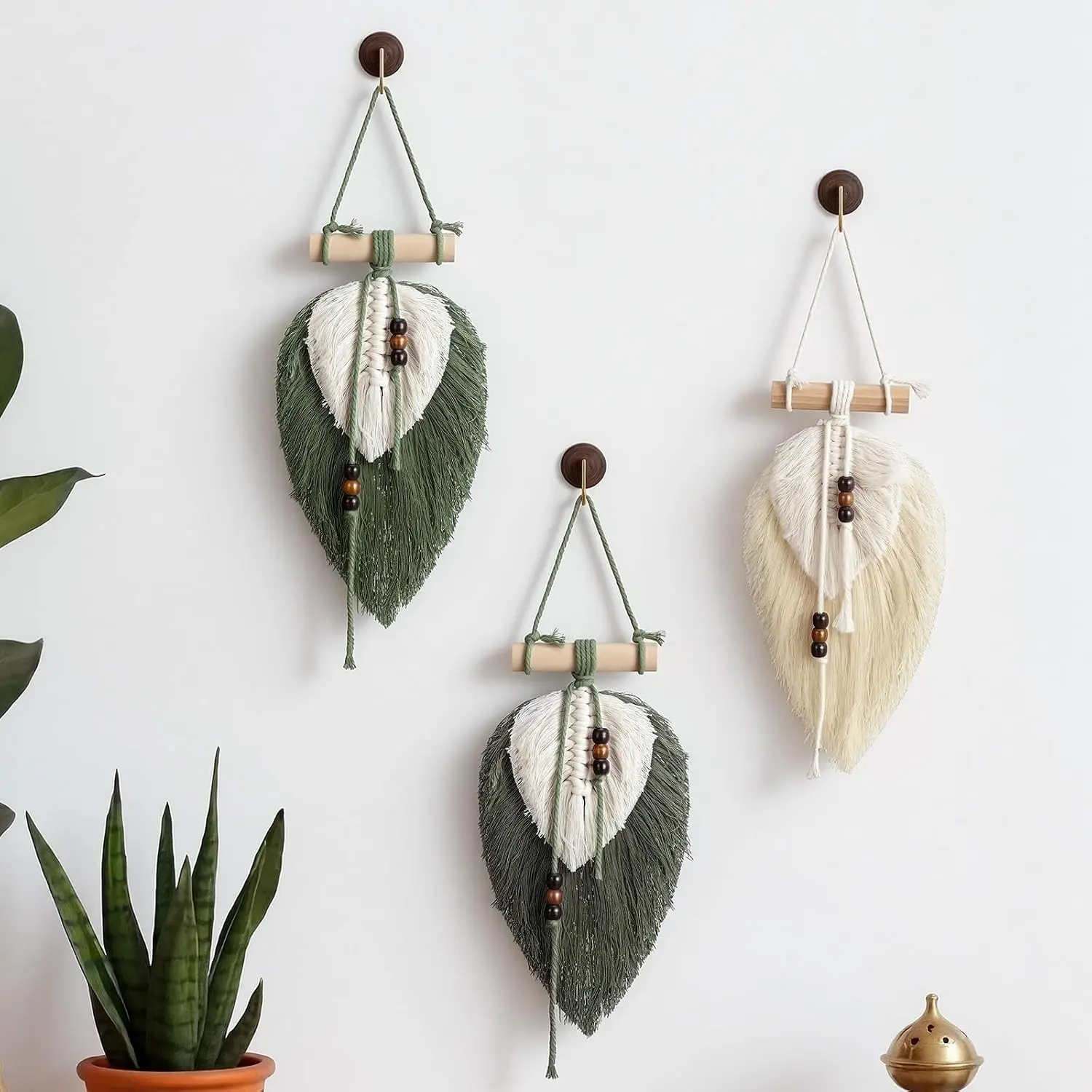 3 Pcs Leaf Macrame Wall Hanging Boho Woven Tapestry