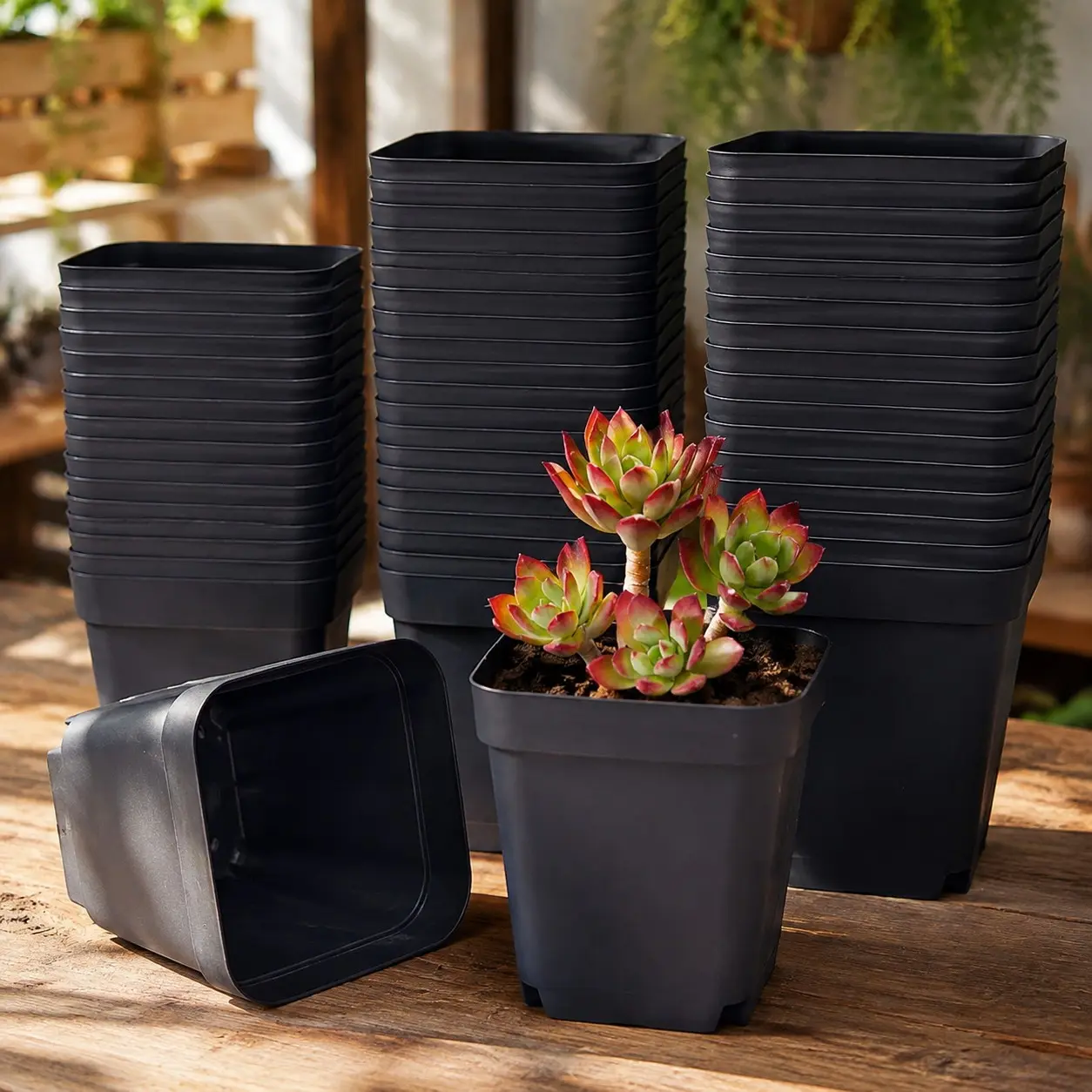 Square Nursery Pots 4 Inches 60Pcs, Seedling Plastic Propagation Growing Pots Black