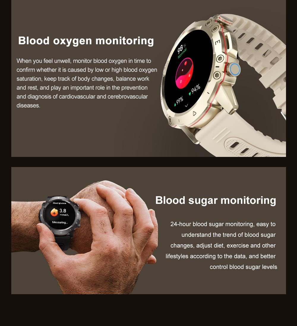 ZW48 Tactical Bluetooth Calling Smart Watch 1.46 Inch HD Round Display LED Flashlight for Outdoor Fitness Daily Wear