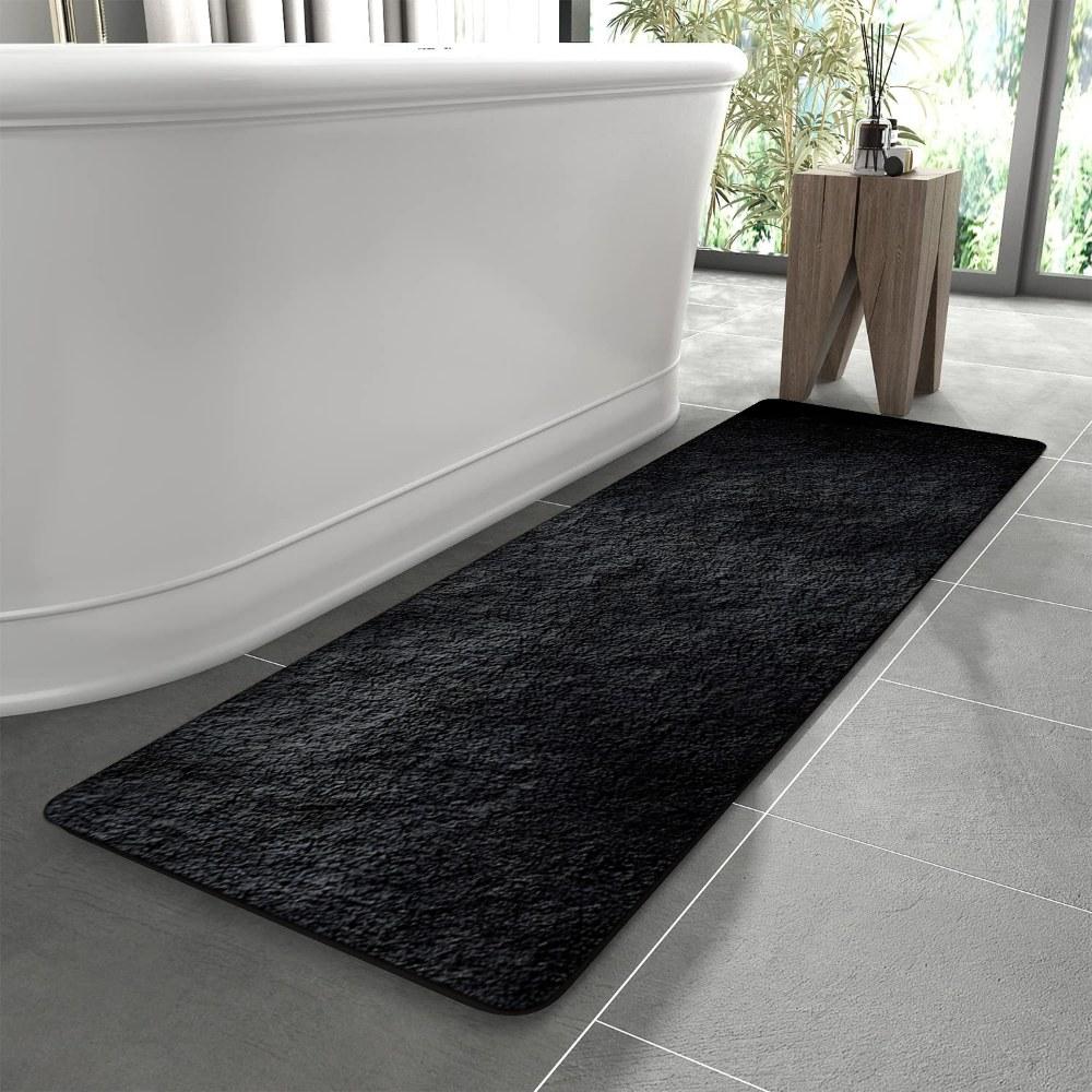 1PC， Black Rough Texture Patterned strip rugs, home décor, bathroom mats, entryway mats, bathroom non-slip mats, indoor entrance rugs, bedroom bedside mats, kitchen mats, hallway rugs, flannel sponge rugs, hallway runner rugs