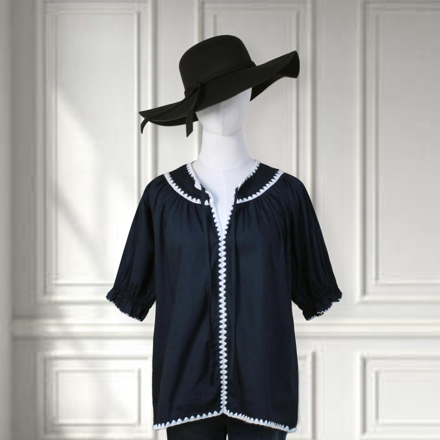 SageVell 100% Cotton Navy Blue Embroidered Blouse with Round Collar & Ruffled Sleeve Tops, Womenswear Casual Style Shirt Fabric Medium Shortsleeve Fitted Crewneck SpringStatements SageVell 100% Cotton Navy Blue Embroidered Blouse with Round Collar & Ruffled Sleeve Tops, Womenswear Casual Style Shirt Fabric Medium Shortsleeve Fitted Crewneck SpringStatements