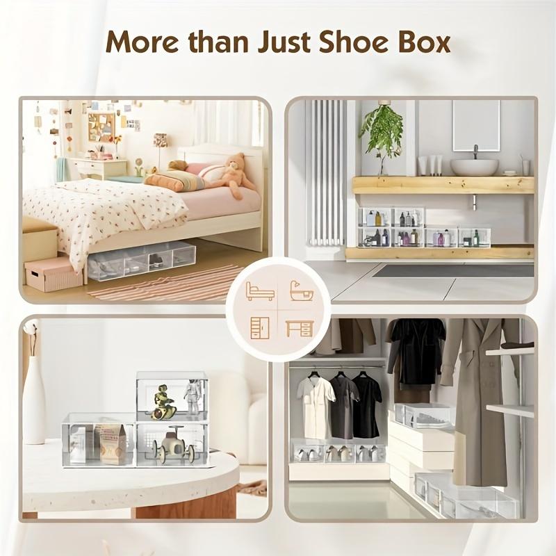 12 Pcs Thickened Clear Shoe Box with Cover, Foldable Shoe Rack Stackable Shoe Rack, Free Combination, Plastic Sneaker Container, Space-Saving Storage Organizer