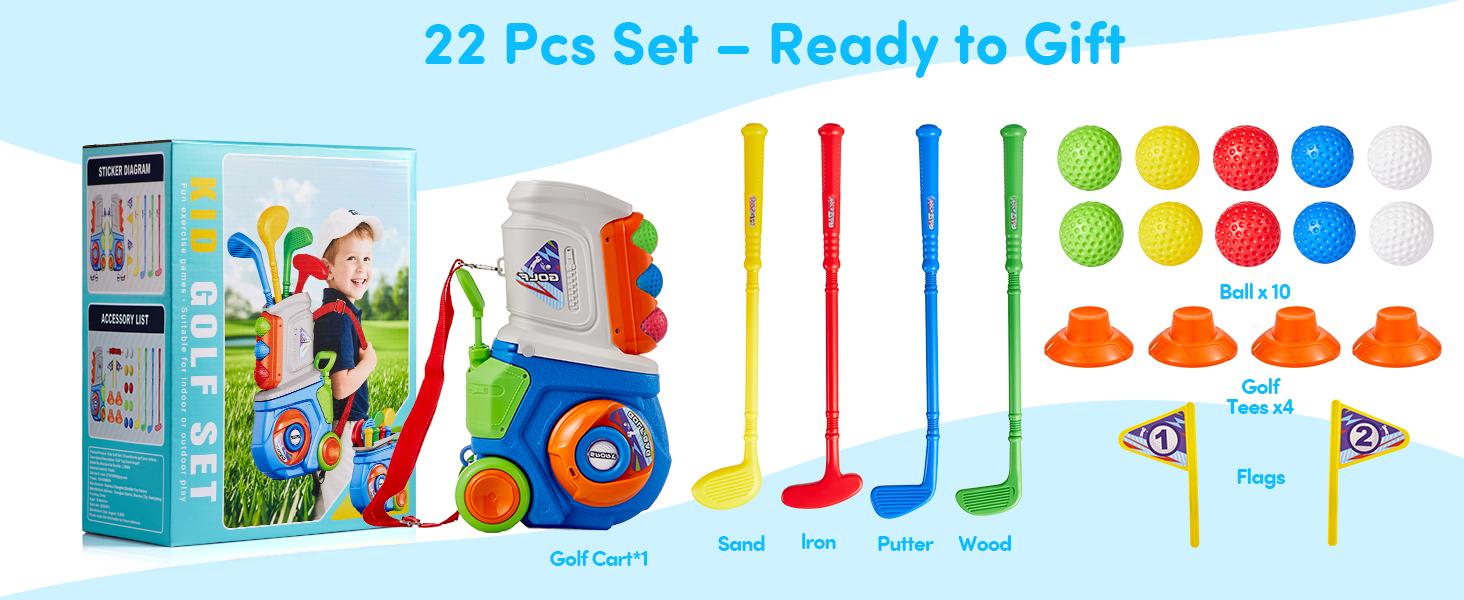 Unisex Kids' Mini Plastic Backyard Golf Set for 1-5 Years, 4 Clubs, 10 Balls, Manual Play Cart, 1.9 lbs, 4 x 6 x 11 in, Indoor-Outdoor Learning Sports Toy (Blue) for Birthdays, 1.9 Pounds