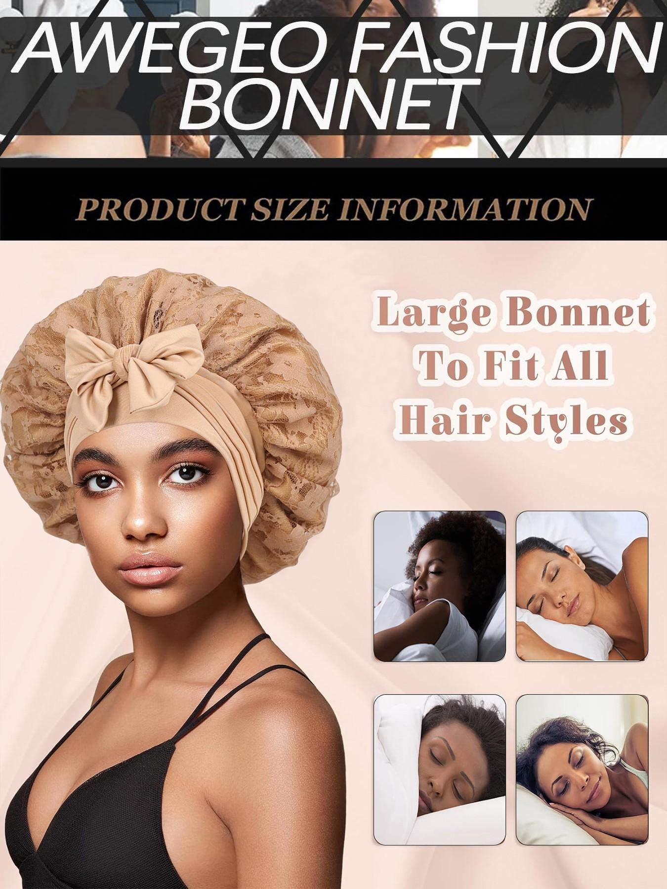 Women's Bonnet Pure Color Lace Design, Hollow Out Pattern, Double Layer Satin Sleep Cap, Non-Slip Hair Care Hat for All Hairstyles