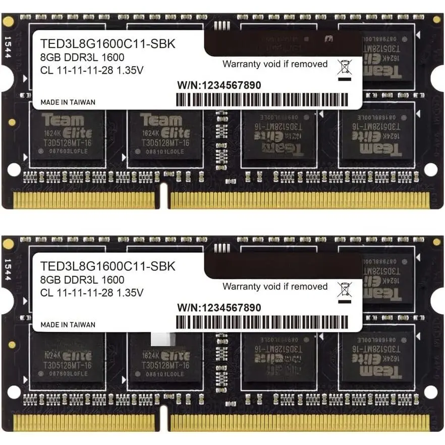 Elite DDR3L 16GB Kit (2 x 8GB) 1600MHz PC3-12800 CL11 Unbuffered Non-ECC 1.35V SODIMM 204-Pin Laptop Notebook PC  Memory Module Ram Upgrade - TED3L16G1600C11DC-S01