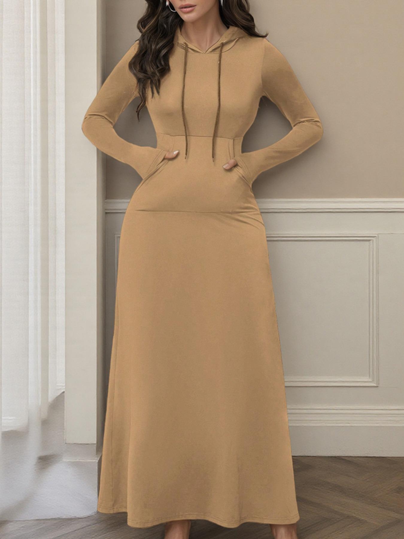 Women's Casual Hooded Dress, European and American Style, Minimalist, Long Sleeve, Round Neck, Perfect for Daily Wear, Comfortable and Stylish