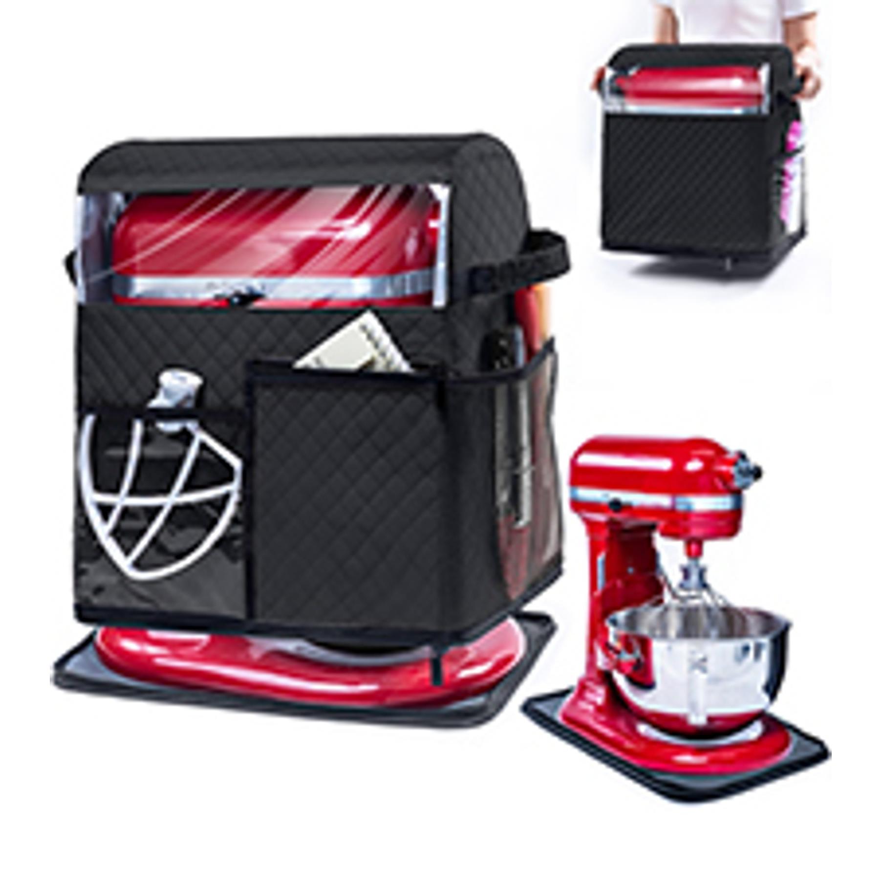 Stand Mixer Cover with Detachable Appliance Sliders Base Compatible with KitchenAid Mixer-Storage Bag for 6/7/8 Quart with Pockets for Kitchen Aid Accessories and Attachments