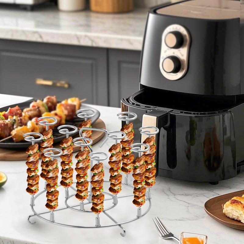 7-Inch BBQ Grill Tool, 304 Stainless Steel, Air Fryer Accessory, Vertical Grill Skewers, Microwave Grill, Easy Assembly, Home & Commercial Use