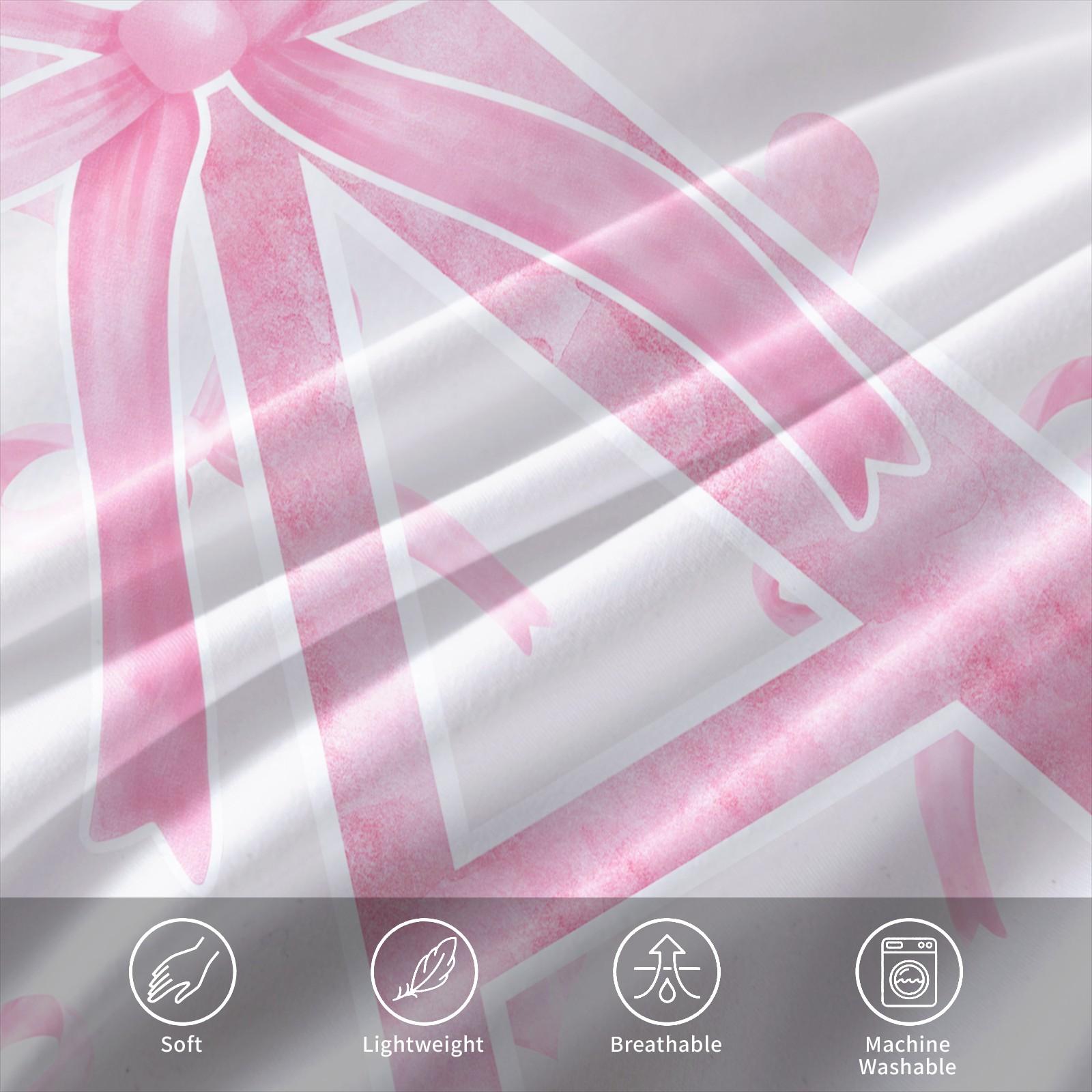 Princess Style Printed Comforter Set, Including Comforter Set and 1/2 Coreless Pillowcase, Three-Dimensional Letters Pink Bow and Love Bedding Set, Soft and Comfortable, Suitable For All Seasons