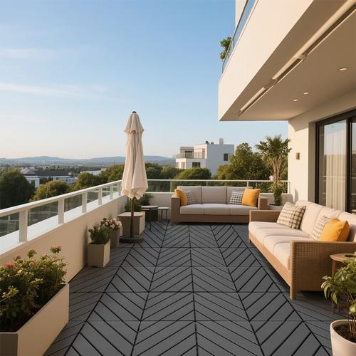 Plastic interlocking decking tiles, 44 packs of terrace decking tiles, 12“x 12” waterproof for all-weather use, backyard pool decking tiles, dark gray