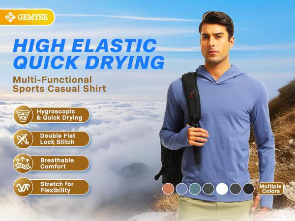 GEMYSE Men's Hooded Rash Guard Long Sleeve Shirts Quick Dry UPF 50+ Shirt for Athletic Workout Running Fishing