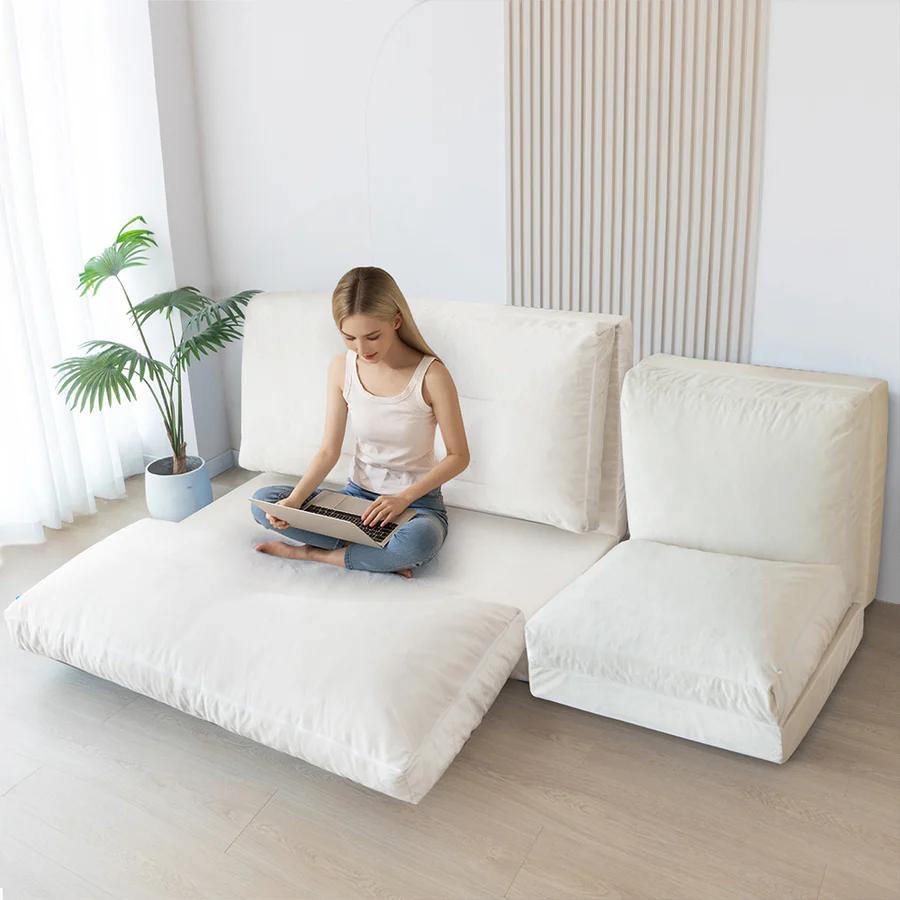 MAXYOYO Folding Bean Bag Sofa Bed, Velvet Floor Sofa Convertible Floor Bed with Washable Cover for Adults, Lounge for Home