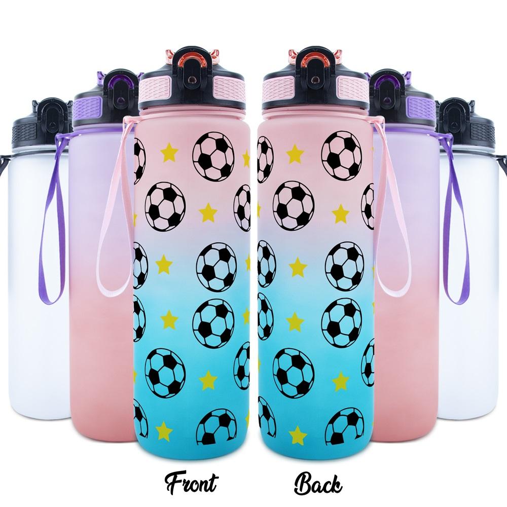 1pc 32oz Sports Water Bottle with Soccer Ball and Stars Pattern, Suitable for Sports, Fitness, Outdoor Travel, Time Marker Outdoor Durable Large Capacity Hiking Water Bottle