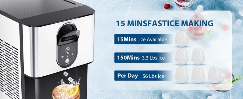 COWSAR Nugget Ice Maker Dispenser, Self Dispensing Pellet Ice Maker, 44lbs/24H, 15mins Quick Ice Make, 3.3lbs Ice Storage, Ice Full Indicator, Self-Cleaning, Home, Kitchen, Bar, Party Ice Maker Machine