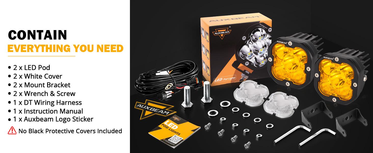 Auxbeam XP-ULTRA Series 3 Inch 80W 9600LM LED Pods Lights White Amber Spod Flood Combo Beam Jeeplight Bar Offroad for Trucks Cars Boats SUV UTV ATV Snowmobiles Motorcycles Dirt Bikes 4x4