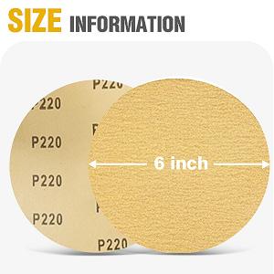 Gold PSA Sandpaper 6 Inch 100 PCS Sanding Discs 220 Grit Self Adhesive Stickyback Sandpaper Roll Aluminum Oxide Adhesive Backed Sandpaper for Wood, Metal, and Car Paint