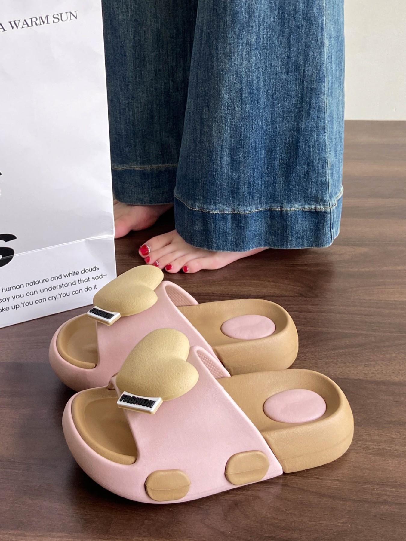 Sweet Girl Style Soft Sole Slippers, Lightweight Comfortable Summer Sandals, Casual PU Leather Patchwork Design, Perfect for Girls' Outing