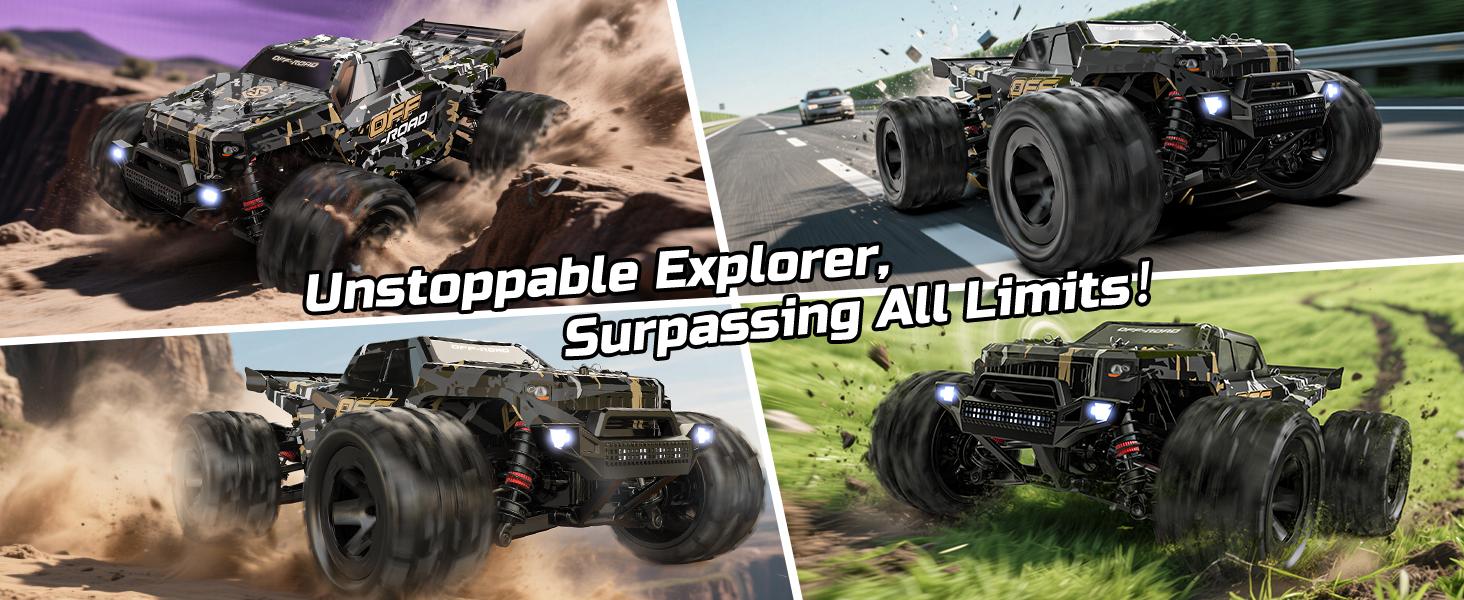 DEERC 9300 Remote Control Car High Speed RC Cars for Adults 1:16 Scale 40 KM/H 4WD Off Road Monster Trucks,2.4GHz All Terrain Toy Trucks with 2 Rechargeable Battery