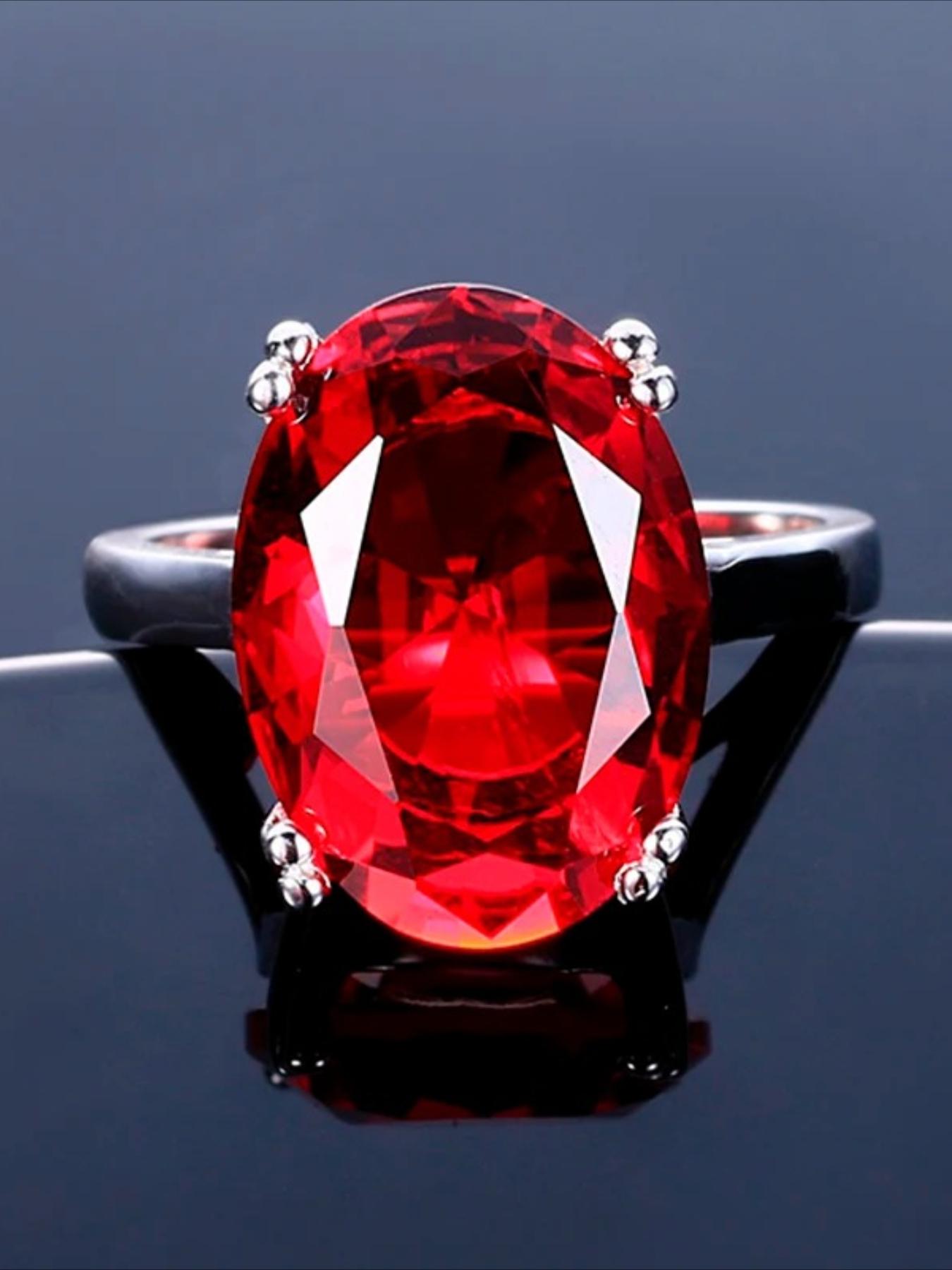 Red Ruby Oval Egg Shape Gemstone Silver Plated Wedding Rings For Women Bridal Fine Jewelry Engagement Bague Accessories GIft