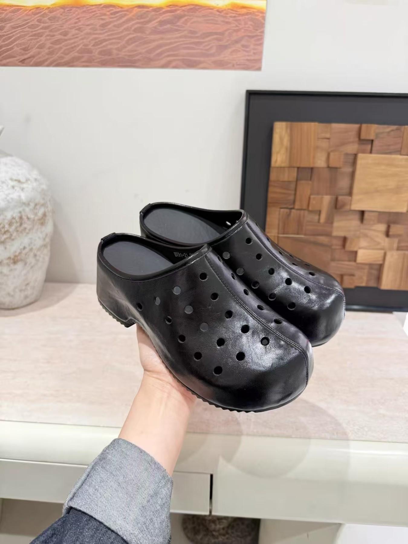 Cream Matte PU Leather Mules, Vintage Breathable Design, Round Hole Pattern, No Heel, Casual Style, Versatile Fashion Shoes