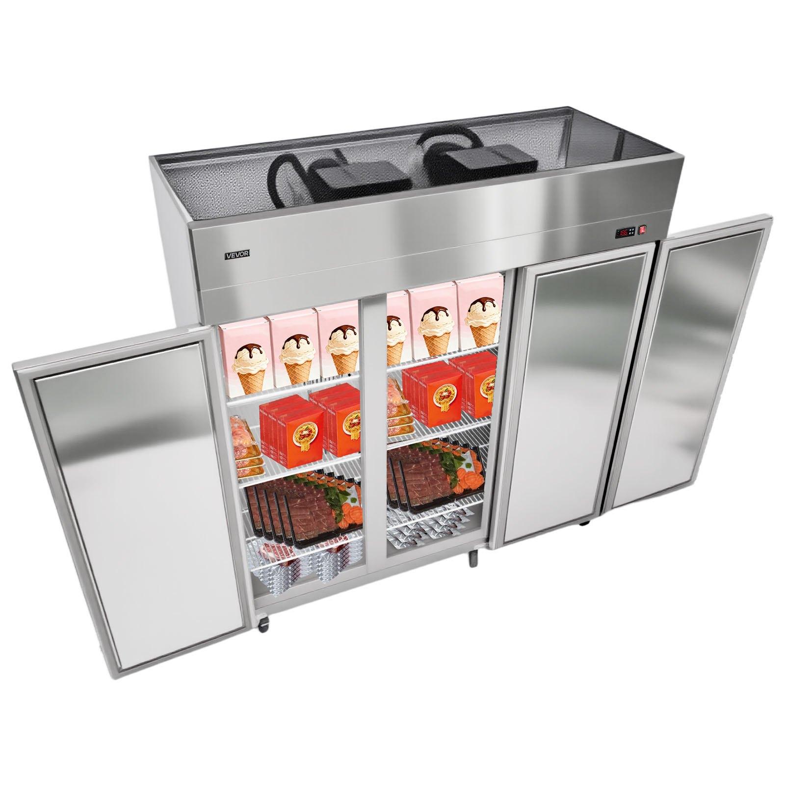 VEVOR Commercial Freezer, 71.65 in Width Reach In Upright-Freezer Three Door, 50.2 Cu. ft Auto-Defrost Stainless Steel Freezer with 12 Adjustable Shelves, -11 to 14 Temp Control, LED Light, 4 Wheels