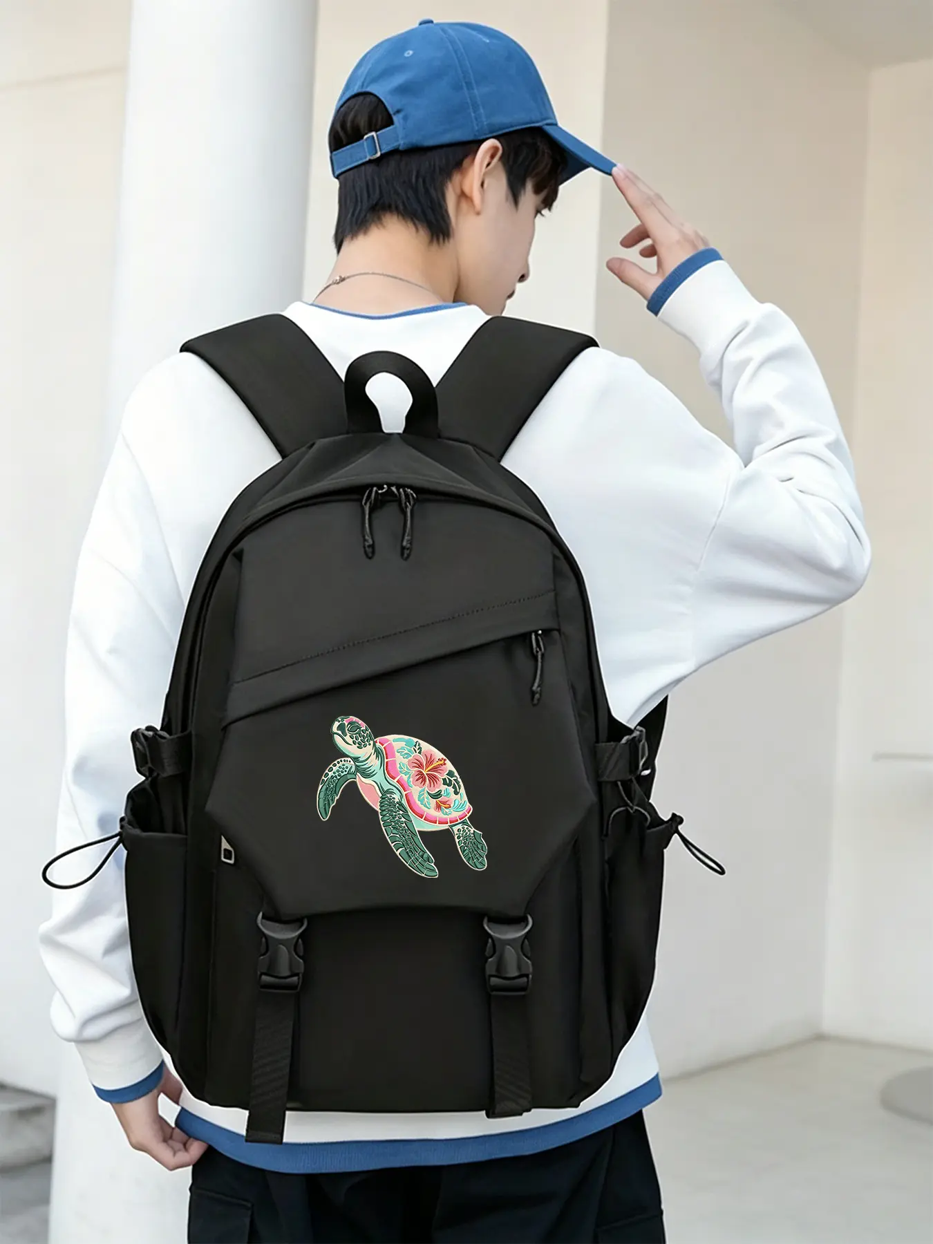 Turtle Pattern Lightweight Laptop Backpack - Large Capacity Travel & Commuter Backpack, Adjustable Shoulder Straps, Unisex, Durable Polyester Material, Suitable for Outdoor and Daily Use, Halloween Gifts
