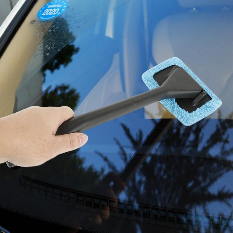 Car Windshield Cleaning Brush, Long Handle Microfiber Rainbrush Cleaner Tool, Deep Window Clean Set with Wiper Slot, 1 Piece + Cloth + 20ML Spray Bottle