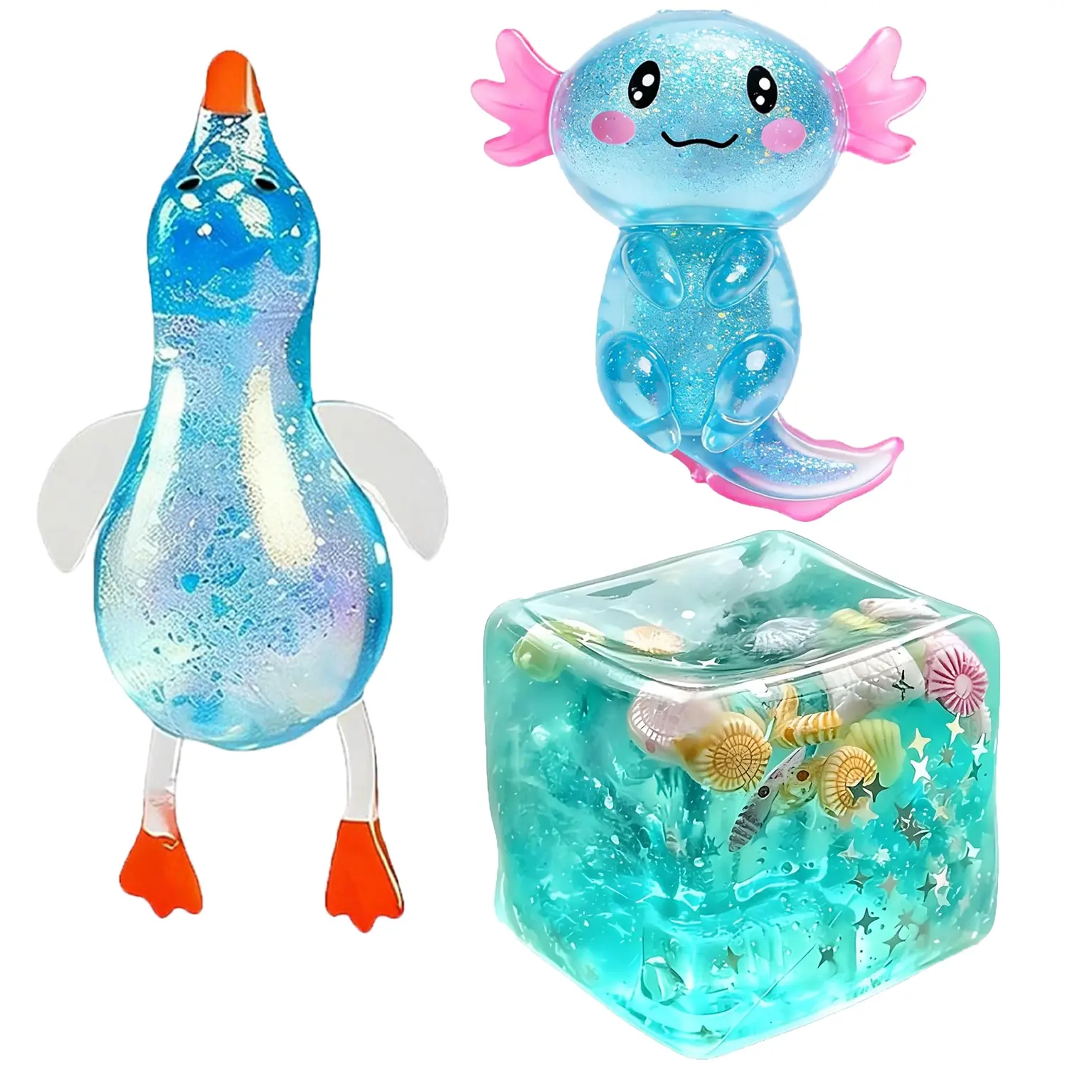 3-Piece Squid Squeeze Toy Set, Decompression Squeeze, Stress Ball for Kids and Adults, Sensory Cube for Autism, Sensory Fidgets, Classroom Prize, Birthday Party Gift, Squishy Stress Balls