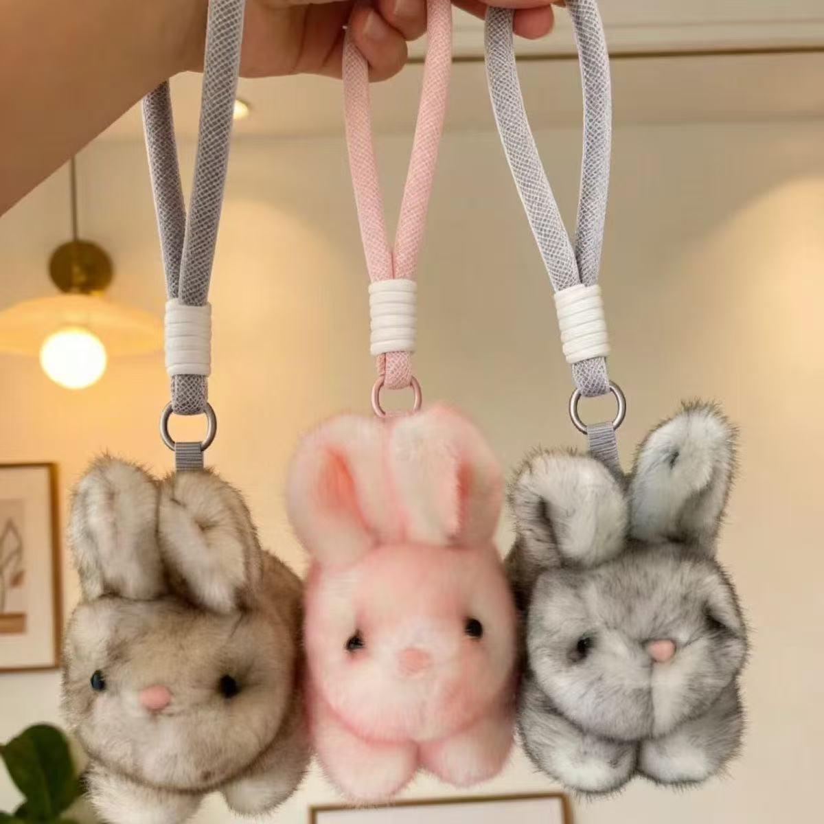 Plush Bunny Keychain, Soft Plush Rabbit Toy, Car Key Ring, Backpack Charm, Girl's Gift, Adorable Stuffed Animal Accessory