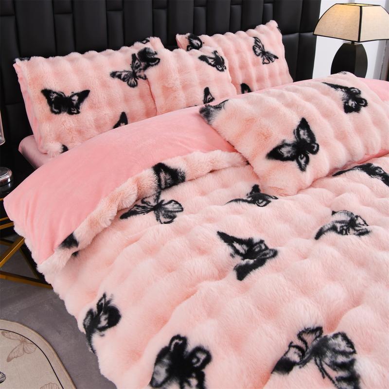 Faux Rabbit Fur Duvet Cover Set, Luxury Ultra-Soft Solid-Color Bedding, Warm All-Season 3-Piece Set with 1 Duvet Cover and 2 Pillowcases for Bedroom, Sofa or Dorm, Machine-Washable Duvet Cover Set