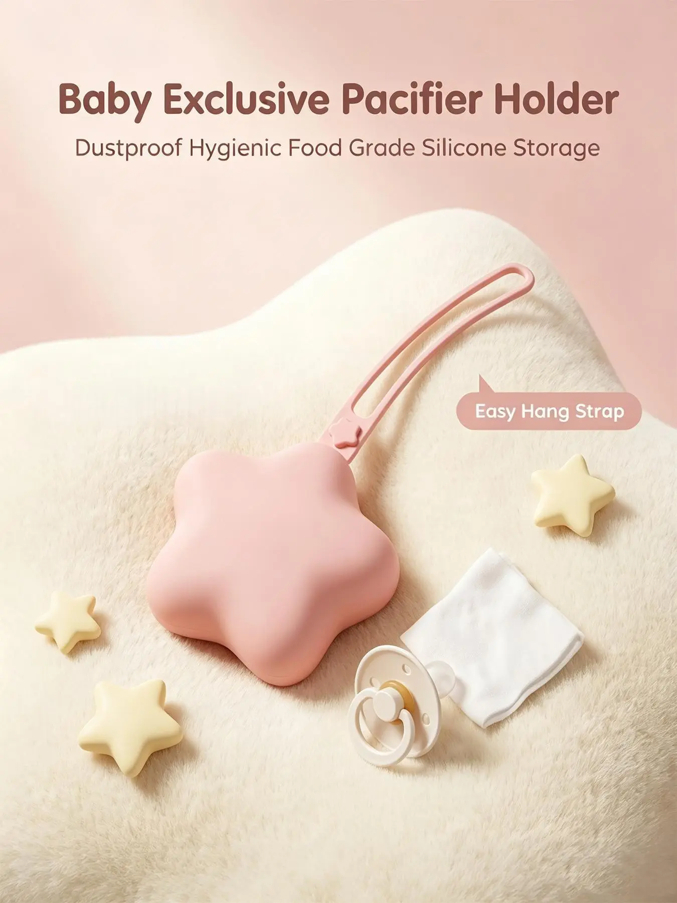 Food Grade Silicone Star Shape Pacifier Holder, Reusable Washable Boilable Storage Case with Lanyard, Portable Pouch for Pacifier Teether Earphone Bag Accessories
