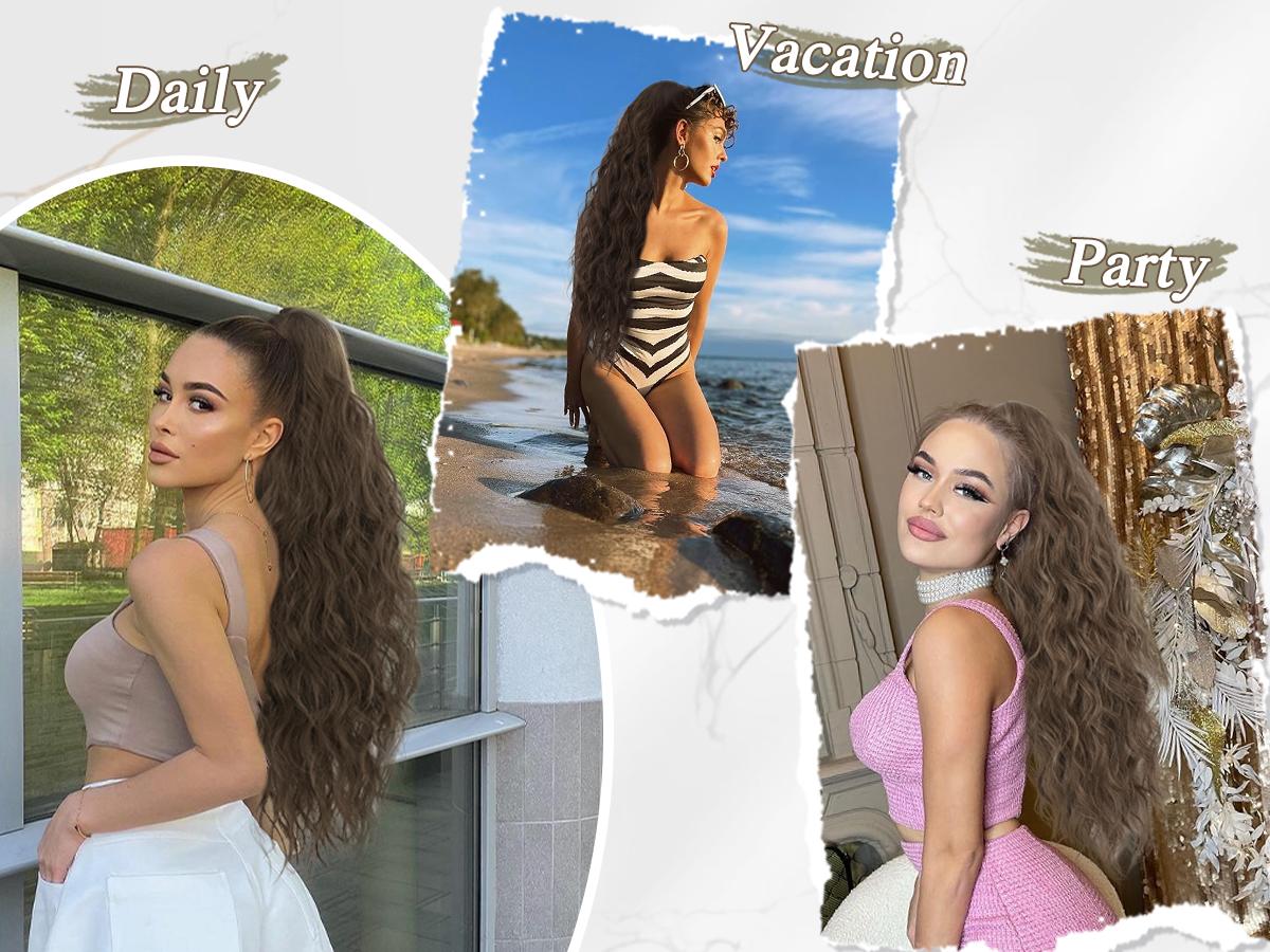 BARSDAR Ponytail Extensions - 26 Inch Drawstring Ponytail Hair Extensions for Women - Long Curly Wavy Synthetic Clip in Fake Pony Tails Hairpieces