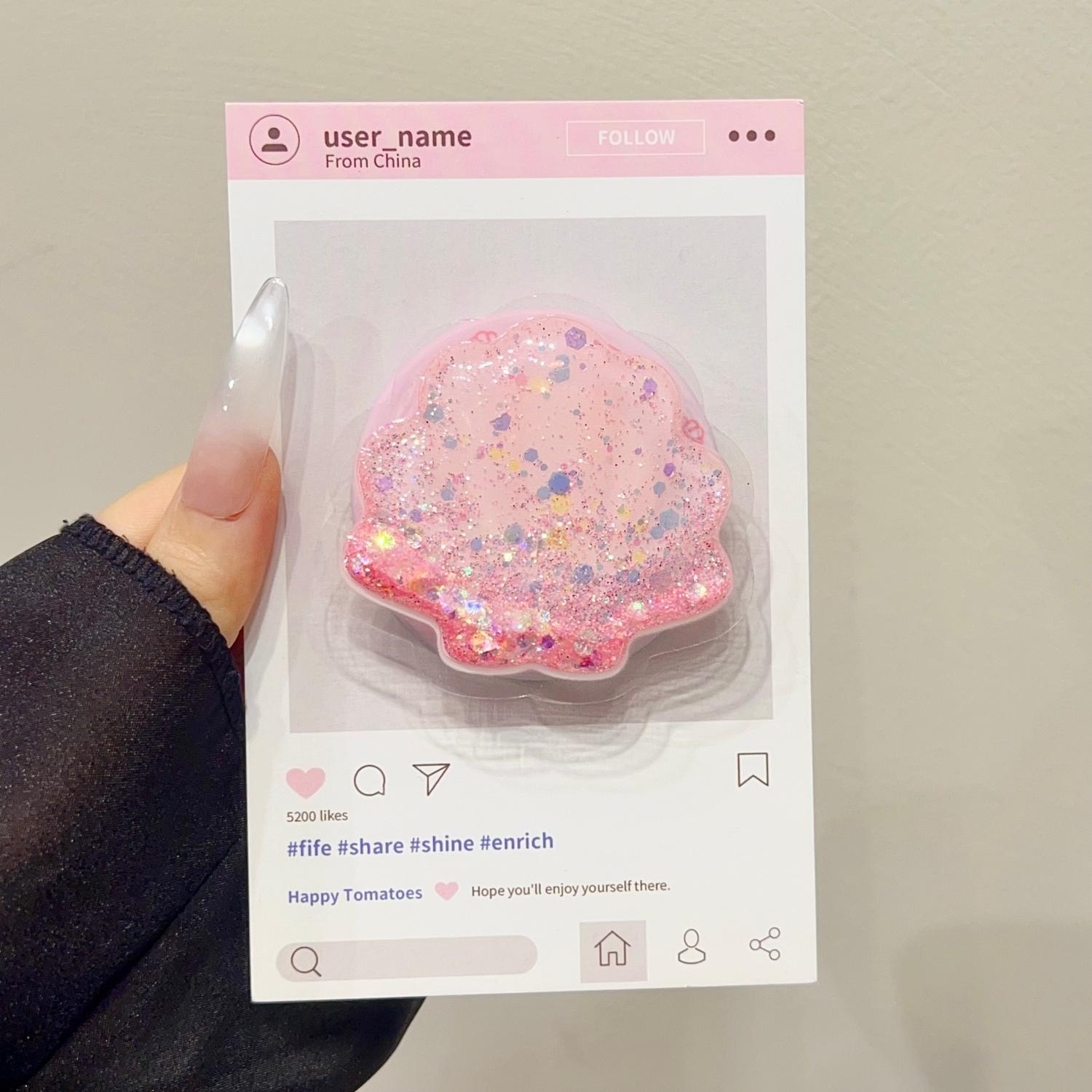 Magnetic Push-Pull Phone Stand, Sand Star Flash Style, High-End Shaking Magnetic Holder, Adjustable Stable Desktop Support, Flower Design, Magnetic Phone Grip