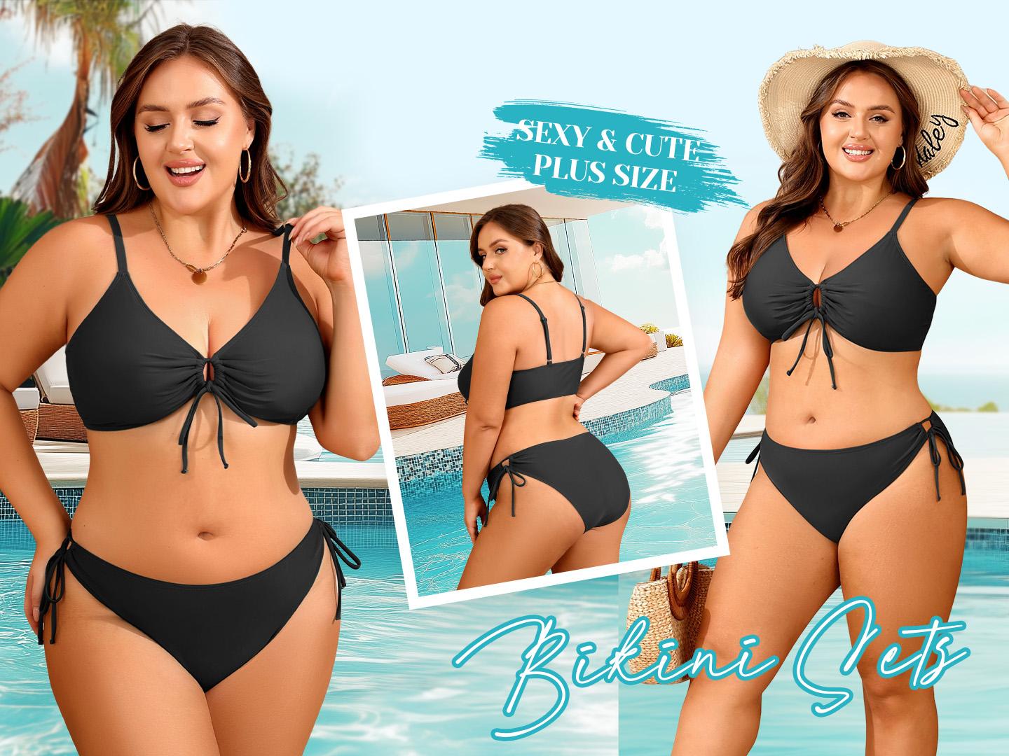 Daci Women's Plus Size Triangle Bikini Set, Sexy Tie Front Two-Piece Swimsuit