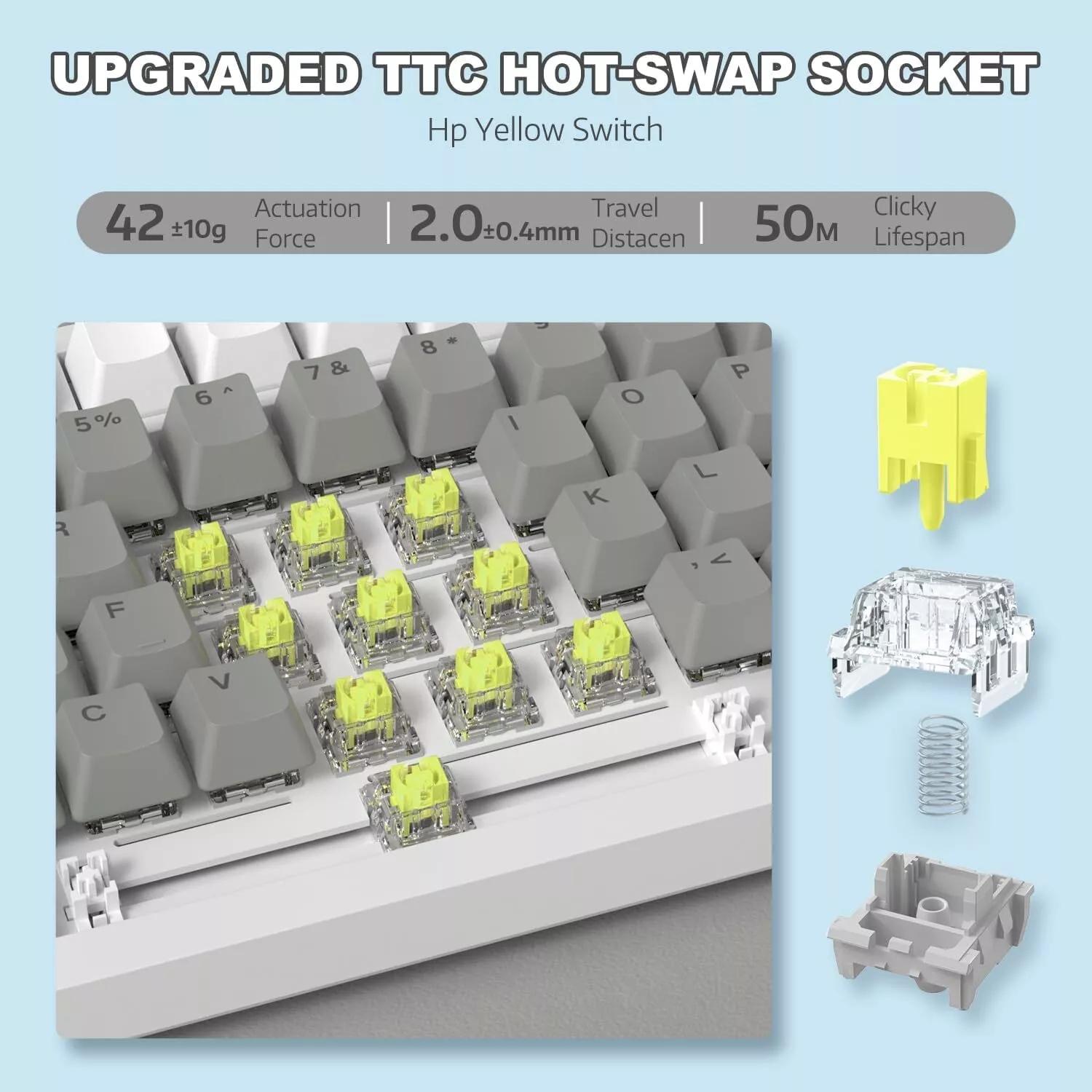 AJAZZ AK820 Mechanical Keyboard Gray and White Dual-tone Keycaps 75% Wired Office Mechanical Keyboard with White Backlight, Volume Knob, Fast Response, Full Key Hot-swapping, Comfortable Typing Experience, Suitable for Gaming, Office, and Other Multi-scen