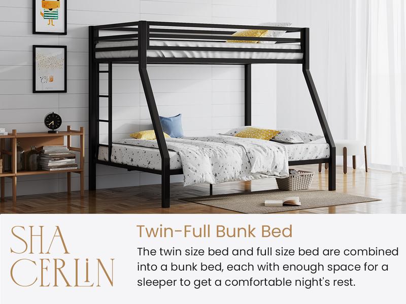 SHA CERLIN Metal Bunk Bed Twin Over Full Size with Removable Stairs【Frame Only No Mattress】Heavy Duty Sturdy Frame with 12" Under-Bed Storage, No Box Spring Needed#ChristmasGifts#TikTokShopBlackFriday