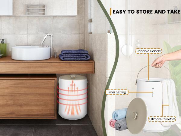 Towel Warmers, Portable Towel Warmer for Bathroom, Heated Towel Bucket with 4 Timer, Auto Shut Off, Hot Towel Warmer for Towel, Blanket and PJ’S.