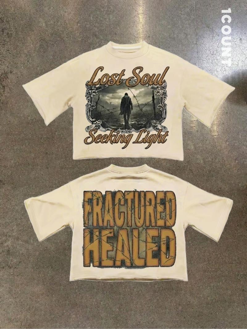 Unisex Short Sleeve Letter Print Tee, Casual Comfortable Loose Fit Fashion T-Shirt, Summer Organic Fabric, Simple Style