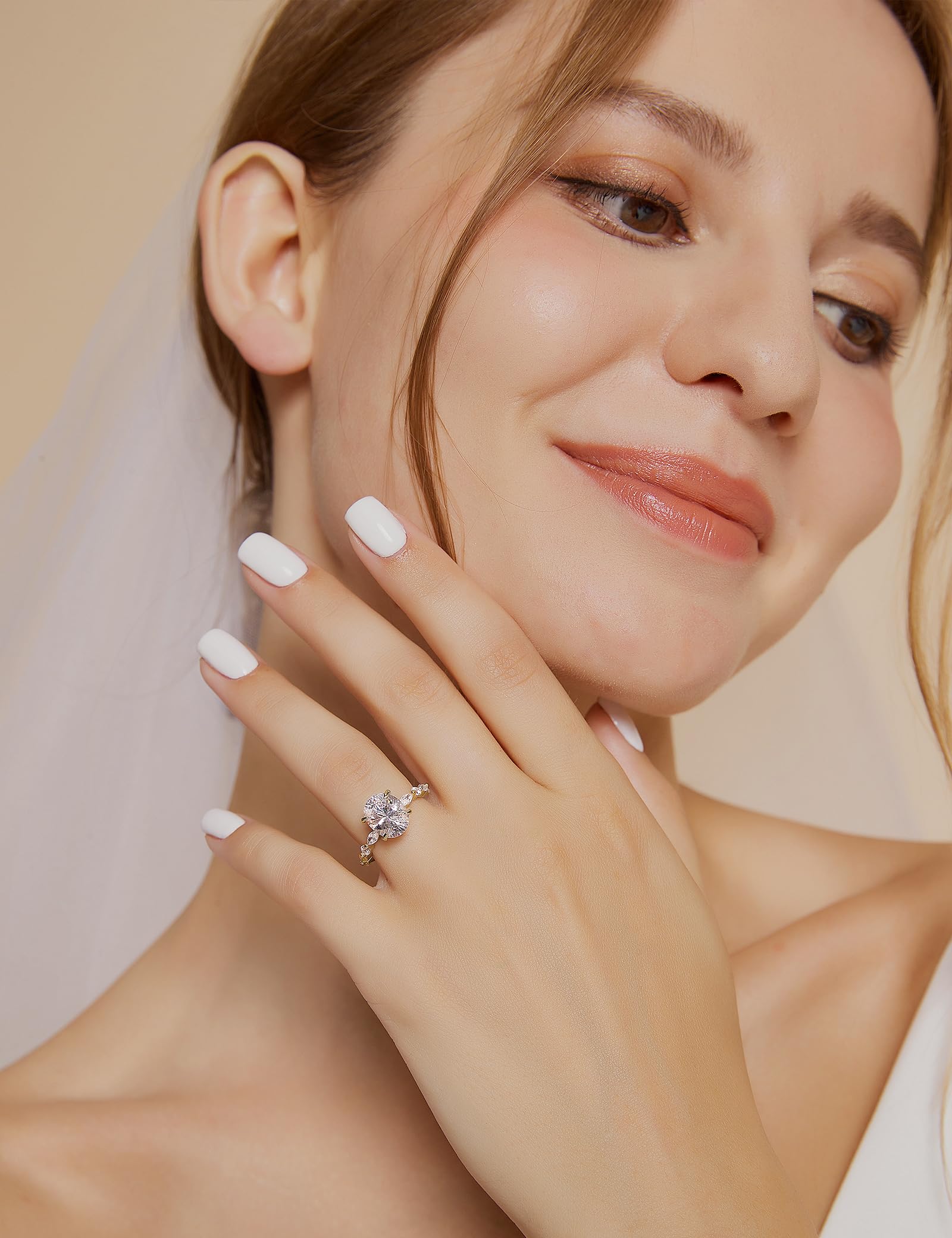 EAMTI 3 CT 925 Sterling Silver Ring Oval Cut Cubic Zirconia Engagement Solitaire Halo Promise Ring for Women