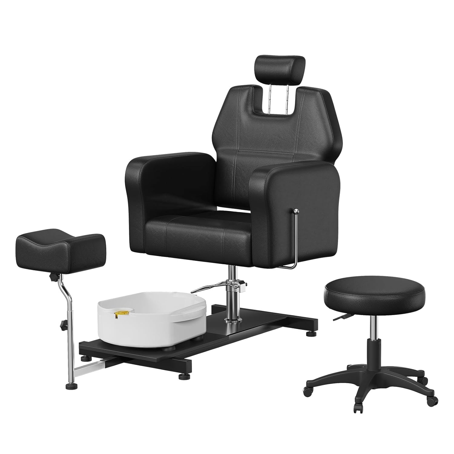 Reclining Pedicure Chair with Hydraulic Lift, Stool, Footrest & Massage Basin, Adjustable Pedicure Unit Station, 360 Swivel Spa Station Pedi Chair for Foot Bath Beauty Spa Salon Salon Home Use