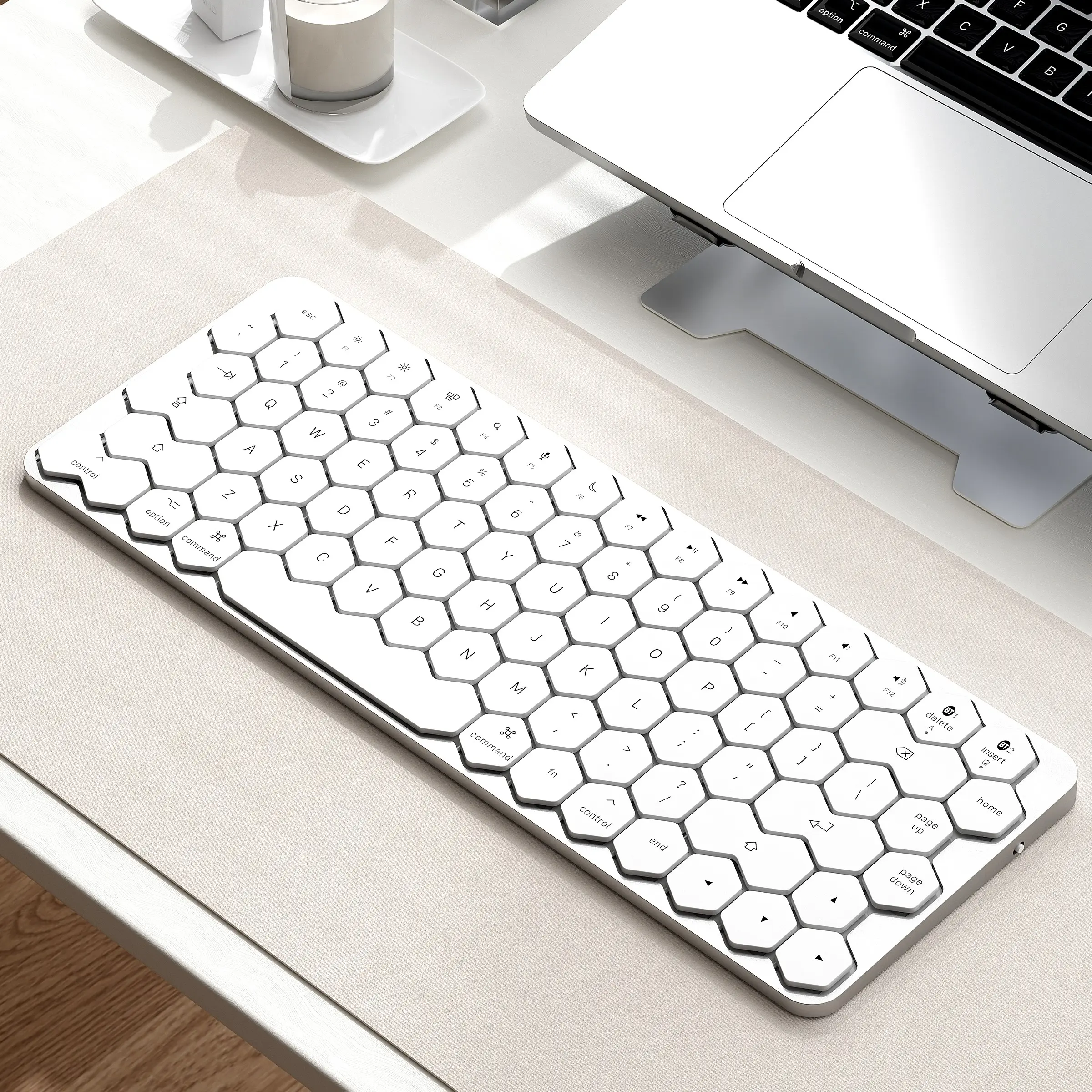 GEEZER Pie 83‑Keys Hexagonal Bluetooth Keyboard, One‑Piece Aluminum Alloy Base, Wireless Slim Office Keyboard Compatible with Apple Mac, iPad
