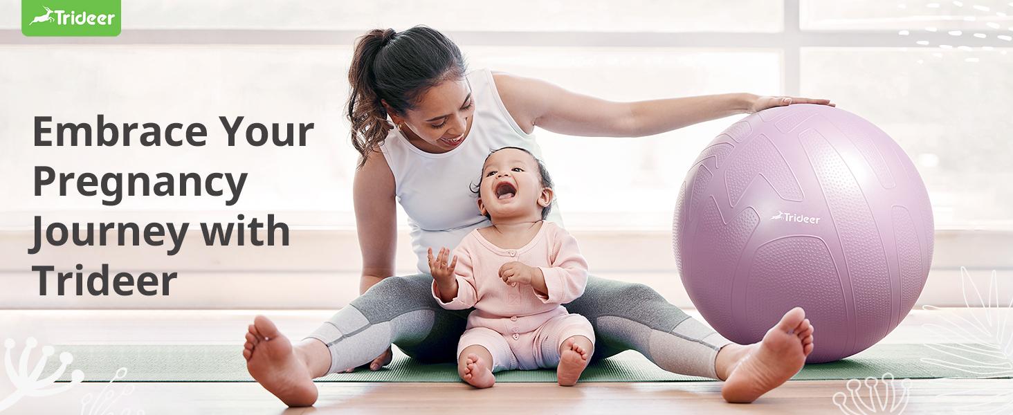 Trideer Pregnancy Ball Birthing Ball, 1.7mm Extra Thick Yoga Ball for Maternity, Labor Birth, Exercise, Physio, Recovery Guide & Baby Memory Book Included, 440LB Anti-Burst & Non-Slip Stability Ball