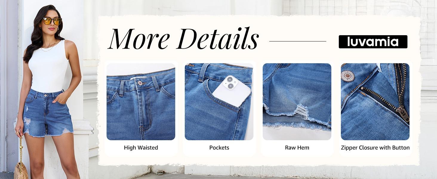 luvamia Jean Shorts for Women Trendy High Waisted Ripped Distressed Raw Hem Stretchy Denim Shorts Country Concert Outfit