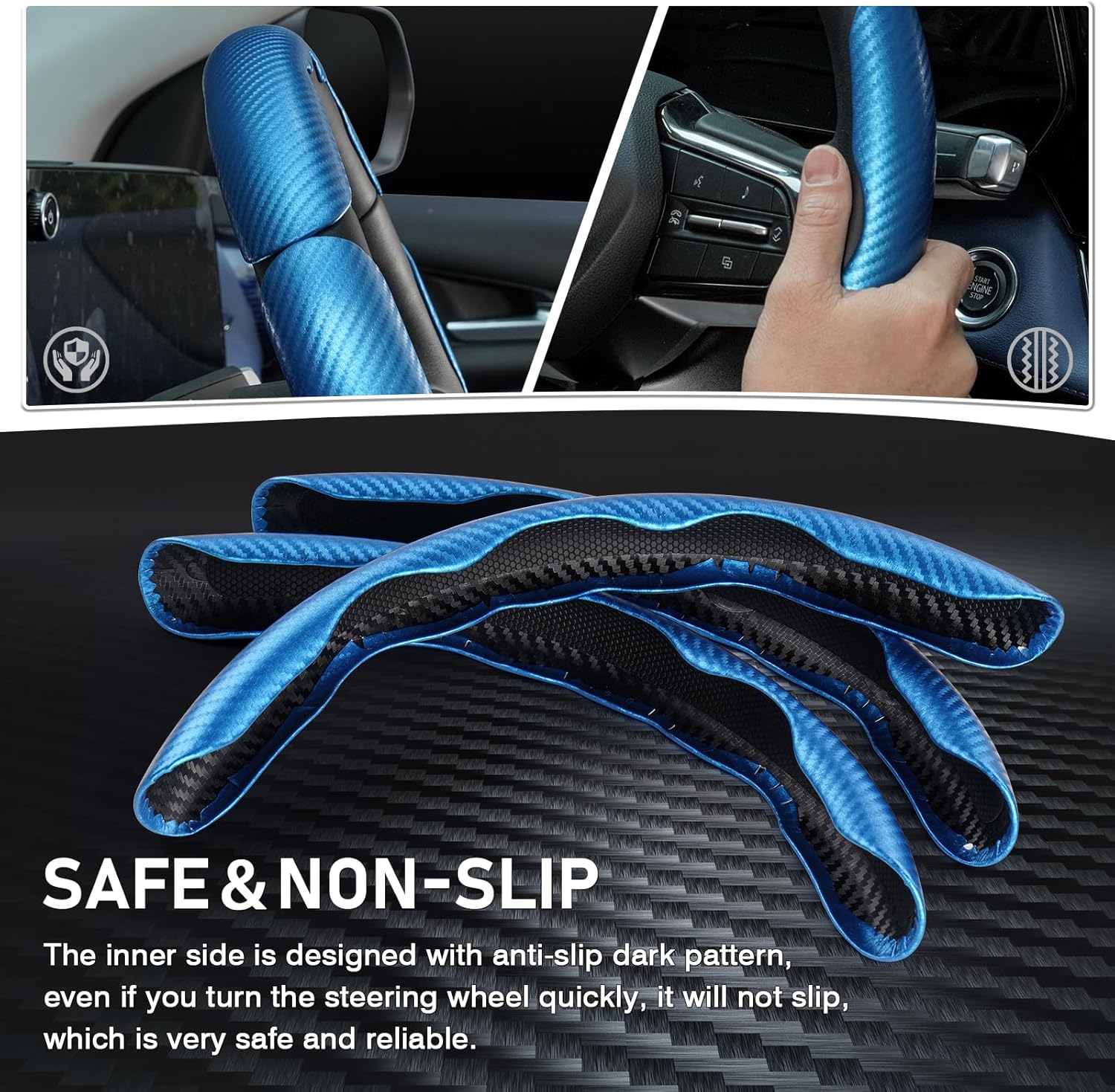 Canvcle 3 Piece Carbon Fiber Steering Wheel Cover, Car Steering Wheel Cover for Men/Women, Anti-Slip, Comfortable Grip, Durable, Universal for 99% Car Interior Accessories