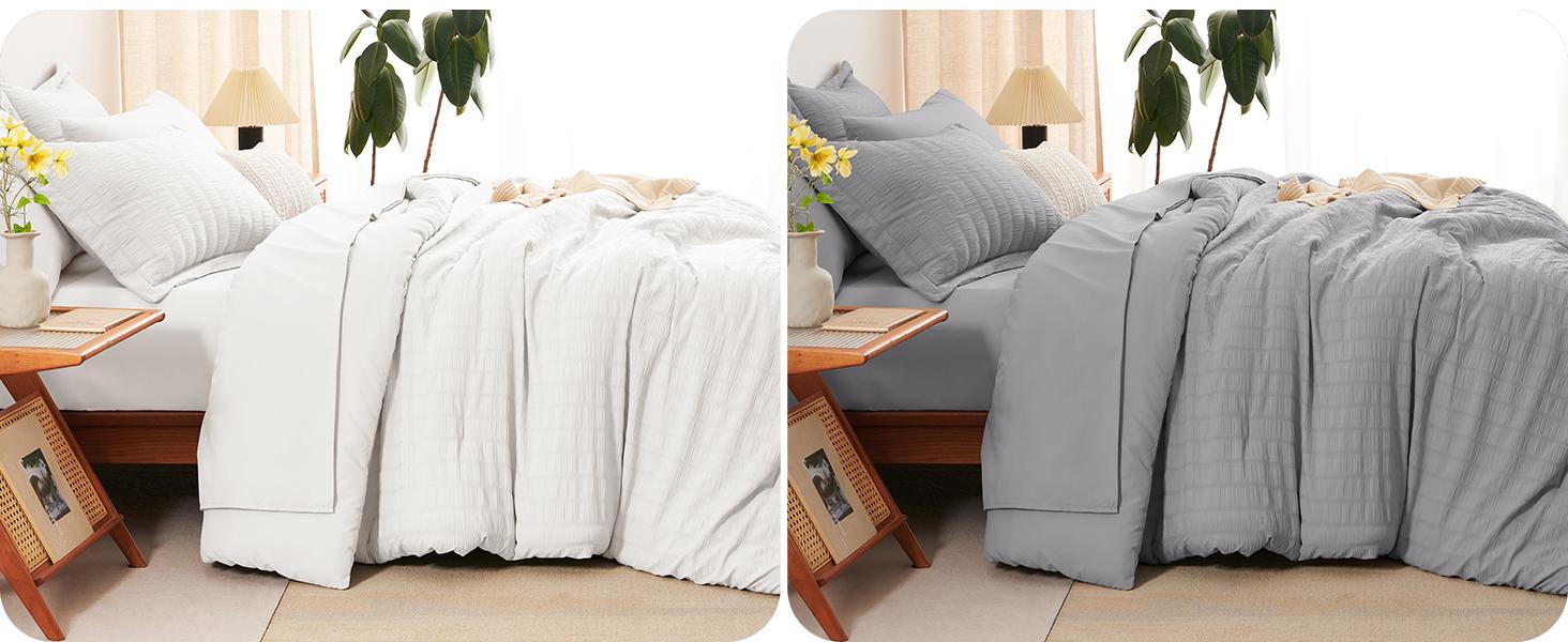 Queen Comforter Set Oatmeal, 7 Pieces Seersucker Textured Luxury Bed in a Bag Queen, All Soft Bedding Sets with Down Alternative Comforter, Sheets, Pillowcases & Shams, Bedroom Bed Set