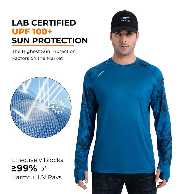 RODEEL R30 RIIIPO Long Sleeve Shirts w/ UV Detection Thumbhole Men UPF 100+ Sun Protection Lightweight Quick Dry Moisture Wicking Rash Guard Breathable Cooling Activewear for Outdoor Sport Gym Workout Running Hiking Fishing, Holiday Gift