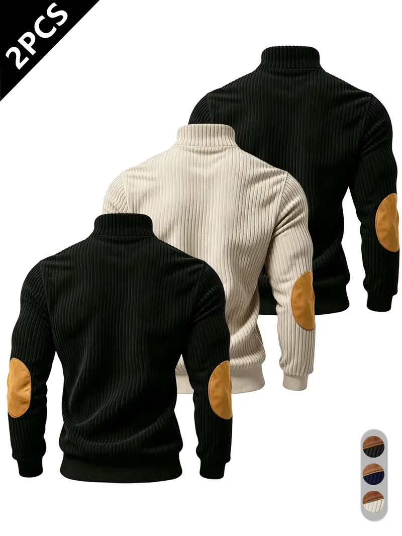 Men's Half-Zip Stand Collar Knit Top, Suede Texture Shoulder Patches, Bull Head Print, Slim Fit, Retro American Style, Casual Wear, Knitwear Men's Half-Zip Stand Collar Knit Top, Suede Texture Shoulder Patches, Bull Head Print, Slim Fit, Retro American Style, Casual Wear, Knitwear