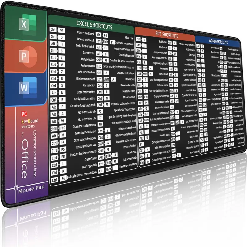 Mouse Pad Shortcut Keys For Office Computer Desk Programming Work Easy Reference Desk Setup Daily Use, cheat sheet mouse pad for Office/Word/Excel/Powerpint